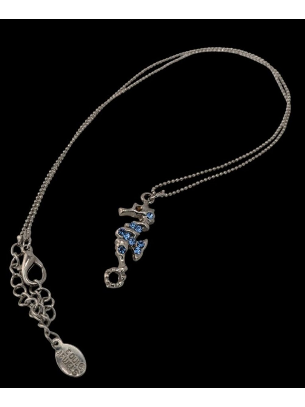 Vintage 90s Cool Jewels Mermaidcore Seahorse Necklace With Blue Rhinestones